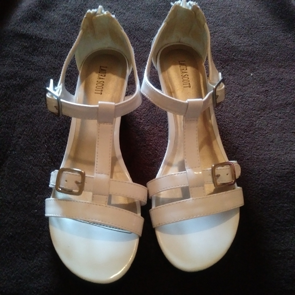 White Patent Strappy Wedge Sandals